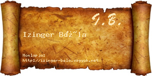 Izinger Béla névjegykártya